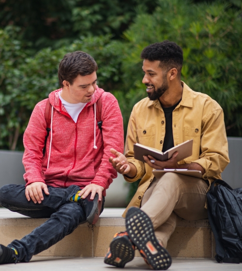 image of a two persons talking